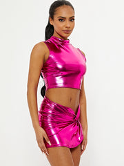 Metallic Crop Top & Twist Knot Rok-coöperatie