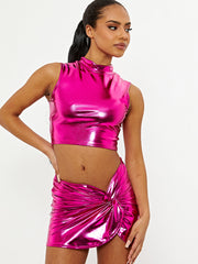 Metallic Crop Top & Twist Knot Rok-coöperatie