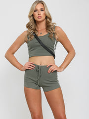 Side Stripe Ribbed Crop Top & Shorts Co-ord