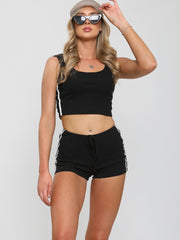 Side Stripe Ribbed Crop Top & Shorts Co-ord