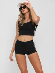Side Stripe Ribbed Crop Top & Shorts Co-ord