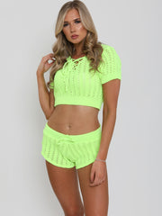 Strickkordelschnüre-Top & Shorts Coord