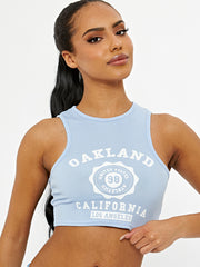 Oakland Graphic Ribbed Vest Crop Top