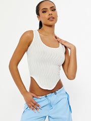 Asymmetric Hem Textured Crop Top