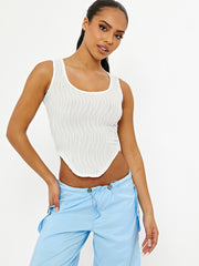 Asymmetric Hem Textured Crop Top
