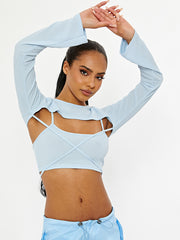 2 Piece Tie Knot Ribbed Crop Top