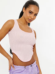 Asymmetric Hem Textured Crop Top