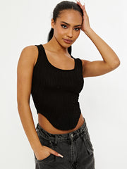Asymmetric Hem Textured Crop Top