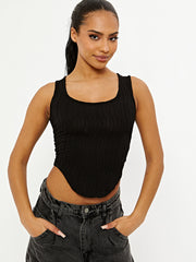 Asymmetric Hem Textured Crop Top