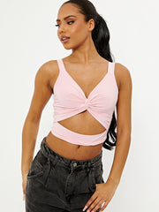 Twist Knot Cut Out Strappy Crop Top