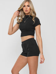Hoge nek Crop top & shorts coördin