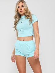 Hoge nek Crop top & shorts coördin