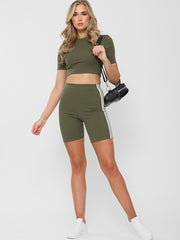 Side Stripe Crop Top & Shorts Co-ord