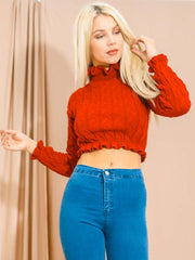 Ruffle Detail Cable Knit Crop Top