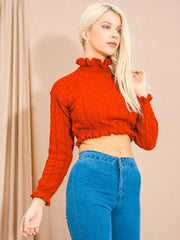 Ruffle Detail Cable Knit Crop Top