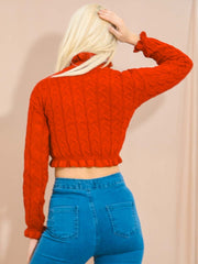 Ruffle Detail Cable Knit Crop Top