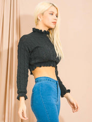 Ruffle Detail Cable Knit Crop Top