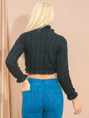 Ruffle Detail Cable Knit Crop Top