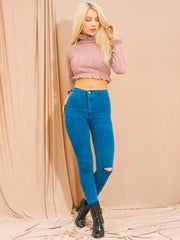 Ruffle Detail Cable Knit Crop Top