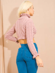 Ruffle Detail Cable Knit Crop Top
