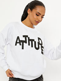 Haltung gestickt übergroße Sweatshirt -Jumper - White