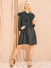 Satin Tie Knot Shirred Frill Dress