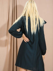 Satin Tie Knot Shirred Frill Dress