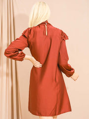 Satin Tie Knot Shirred Frill Dress