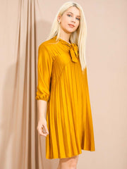 Satin Tie Knot Pleated Dress