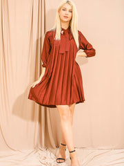 Satin Tie Knot Pleated Dress