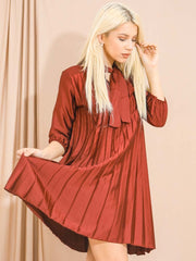 Satin Tie Knot Pleated Dress