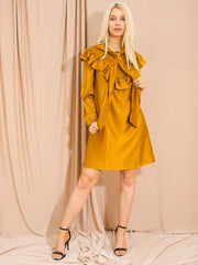 Satin Tie Knot Shirred Frill Dress