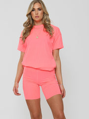 Ribbed Oversized T-Shirt & Shorts Co-ord