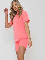 Ribbed Oversized T-Shirt & Shorts Co-ord
