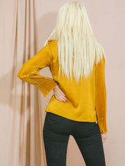 Satin Falten -Rüschenhals und Ärmeln oben