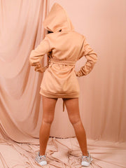 Oversized Fleeced Belted Hoodie Dress