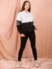 Contrast Colour Block Zip Front Hoodie