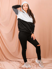 Contrast Colour Block Zip Front Hoodie