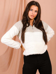 Contrast Colour Block Teddy Bear Jumper