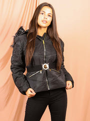Padded Jacket With Detachable Buckle Belt