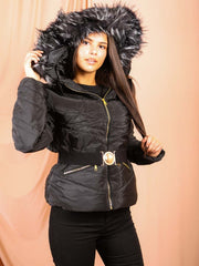 Padded Jacket With Detachable Buckle Belt
