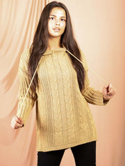 Sube el jersey de punto de cable de dobladillo con capucha