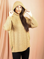 Sube el jersey de punto de cable de dobladillo con capucha