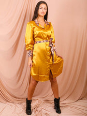 Snake print detail satijnen shirtjurk