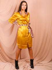 Snake print detail satijnen shirtjurk