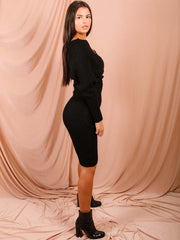 Wrap vorne und hinten gestrickt Midi Kleid