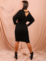 Wrap vorne und hinten gestrickt Midi Kleid