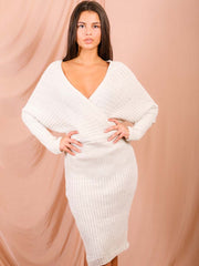 Wrap vorne und hinten gestrickt Midi Kleid