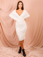 Wrap vorne und hinten gestrickt Midi Kleid