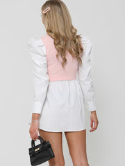 Puff Sleeve Ribbed Shirt Dress